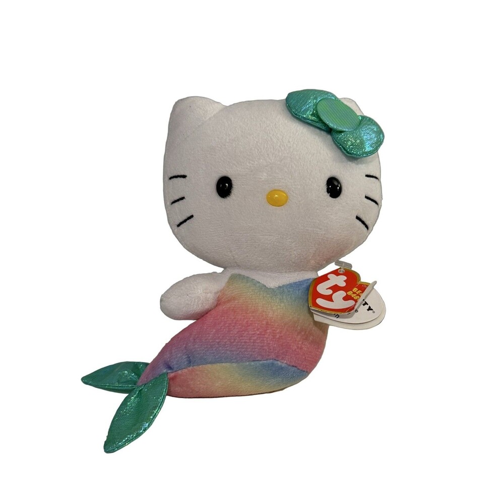 Ty Hello Kitty Mermaid Plush Toy 6 inch White Rainbow Teal 2013 Beanie Babies